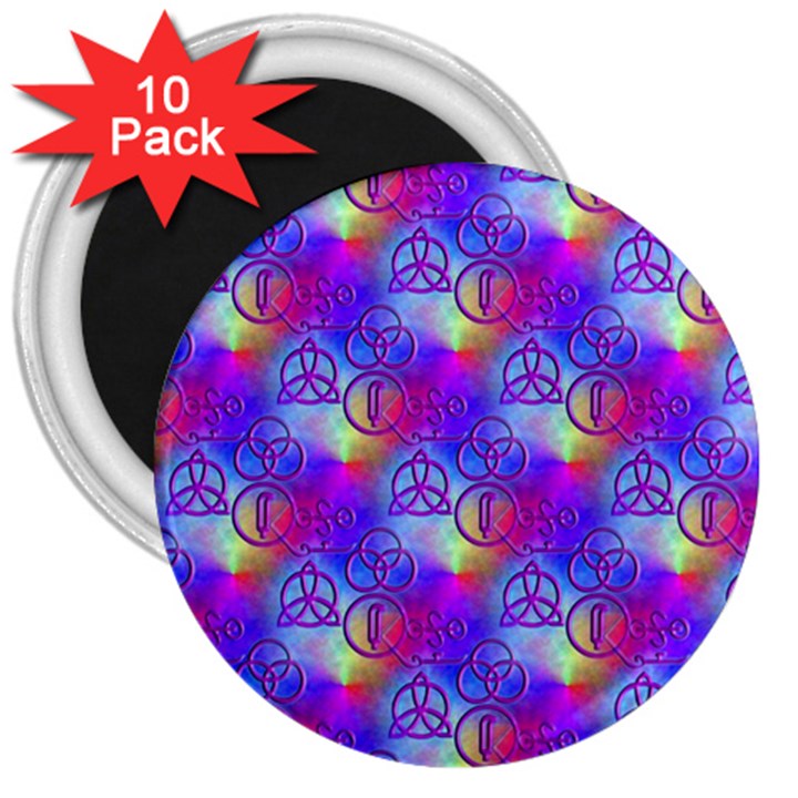 Rainbow Led Zeppelin Symbols 3  Button Magnet (10 pack)