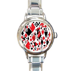 Distorted Diamonds In Black & Red Round Italian Charm Watch by StuffOrSomething