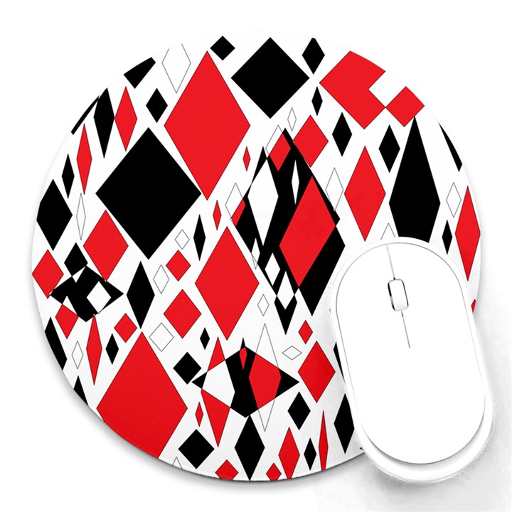 Distorted Diamonds In Black & Red 8  Mouse Pad (Round)