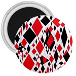 Distorted Diamonds In Black & Red 3  Button Magnet Front