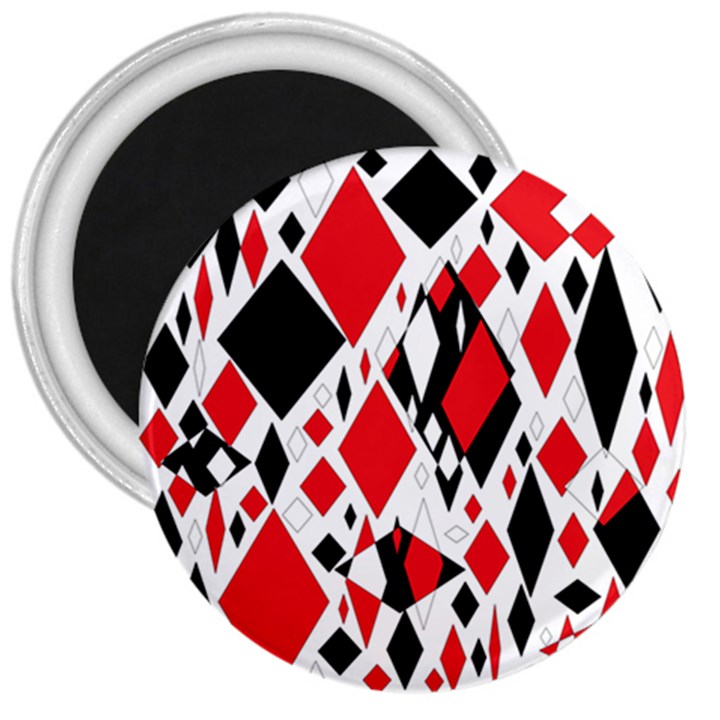 Distorted Diamonds In Black & Red 3  Button Magnet