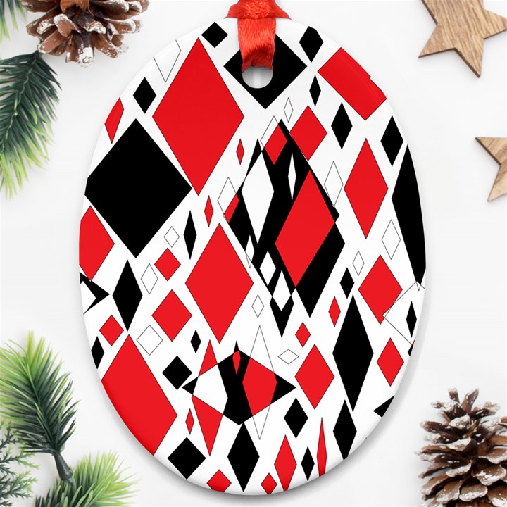 Distorted Diamonds In Black & Red Oval Ornament