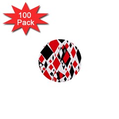 Distorted Diamonds In Black & Red 1  Mini Button (100 Pack)