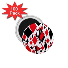 Distorted Diamonds In Black & Red 1 75  Button Magnet (100 Pack)