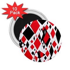 Distorted Diamonds In Black & Red 2 25  Button Magnet (10 Pack)