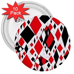 Distorted Diamonds In Black & Red 3  Button (10 Pack) by StuffOrSomething