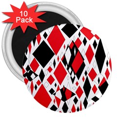 Distorted Diamonds In Black & Red 3  Button Magnet (10 Pack)