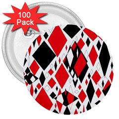 Distorted Diamonds In Black & Red 3  Button (100 Pack)