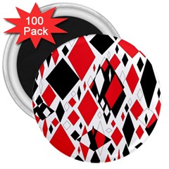 Distorted Diamonds In Black & Red 3  Button Magnet (100 Pack)