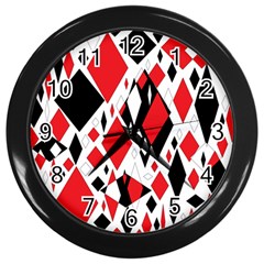 Distorted Diamonds In Black & Red Wall Clock (black)