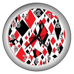 Distorted Diamonds In Black & Red Wall Clock (silver)