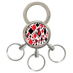 Distorted Diamonds In Black & Red 3-Ring Key Chain Front