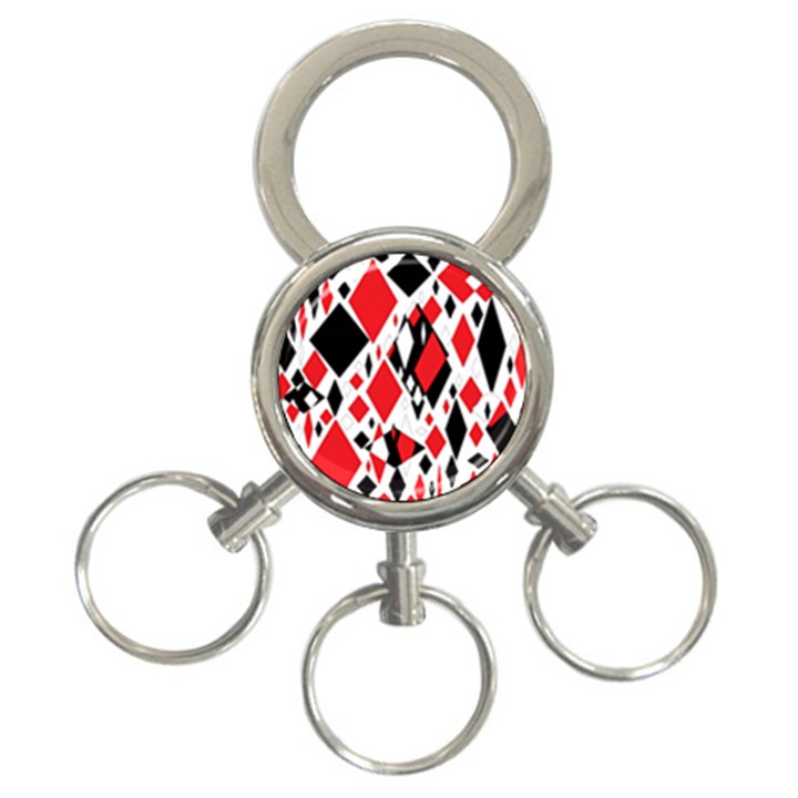 Distorted Diamonds In Black & Red 3-Ring Key Chain