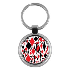 Distorted Diamonds In Black & Red Key Chain (round)