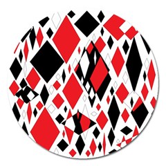 Distorted Diamonds In Black & Red Magnet 5  (Round)