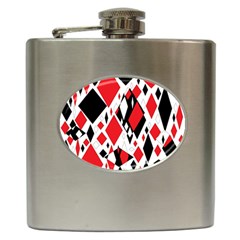 Distorted Diamonds In Black & Red Hip Flask