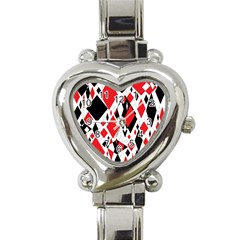 Distorted Diamonds In Black & Red Heart Italian Charm Watch 