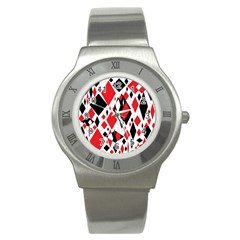 Distorted Diamonds In Black & Red Stainless Steel Watch (slim)