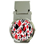 Distorted Diamonds In Black & Red Money Clip with Watch Front