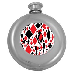 Distorted Diamonds In Black & Red Hip Flask (round)