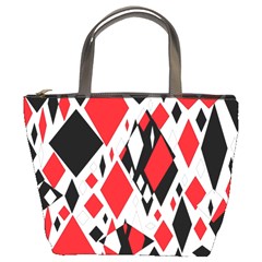 Distorted Diamonds In Black & Red Bucket Handbag