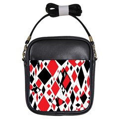 Distorted Diamonds In Black & Red Girl s Sling Bag