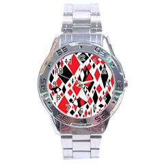 Distorted Diamonds In Black & Red Stainless Steel Watch