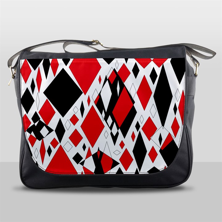 Distorted Diamonds In Black & Red Messenger Bag