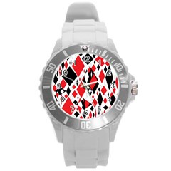 Distorted Diamonds In Black & Red Plastic Sport Watch (large) by StuffOrSomething