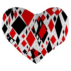 Distorted Diamonds In Black & Red 19  Premium Heart Shape Cushion