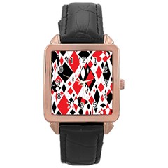 Distorted Diamonds In Black & Red Rose Gold Leather Watch 