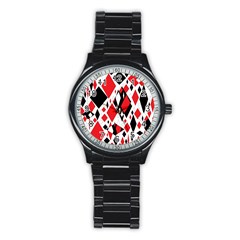 Distorted Diamonds In Black & Red Sport Metal Watch (black) by StuffOrSomething