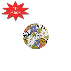 Floral Fantasy 1  Mini Button Magnet (10 Pack)