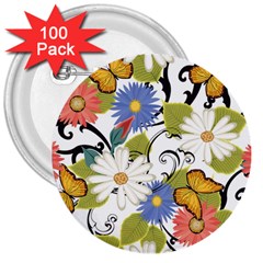 Floral Fantasy 3  Button (100 Pack)