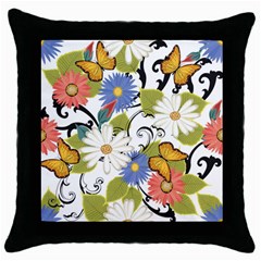 Floral Fantasy Black Throw Pillow Case by R1111B