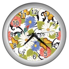 Floral Fantasy Wall Clock (silver)