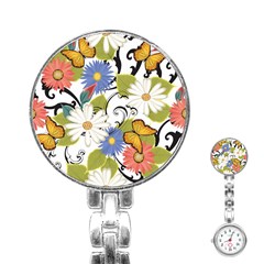 Floral Fantasy Stainless Steel Nurses Watch