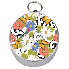 Floral Fantasy Silver Compass