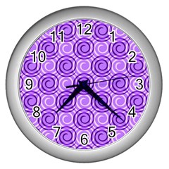 Purple And White Swirls Background Wall Clock (silver)