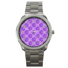 Purple And White Swirls Background Sport Metal Watch