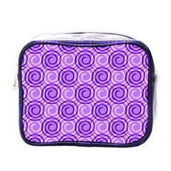 Purple And White Swirls Background Mini Travel Toiletry Bag (one Side)