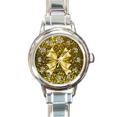 Golden Sequins And Bow Round Italian Charm Watch