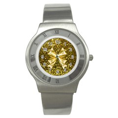 Golden Sequins And Bow Stainless Steel Watch (slim)