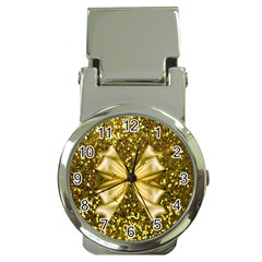 Golden Sequins And Bow Money Clip With Watch