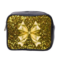 Golden Sequins And Bow Mini Travel Toiletry Bag (two Sides)