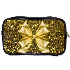 Golden Sequins And Bow Travel Toiletry Bag (two Sides)