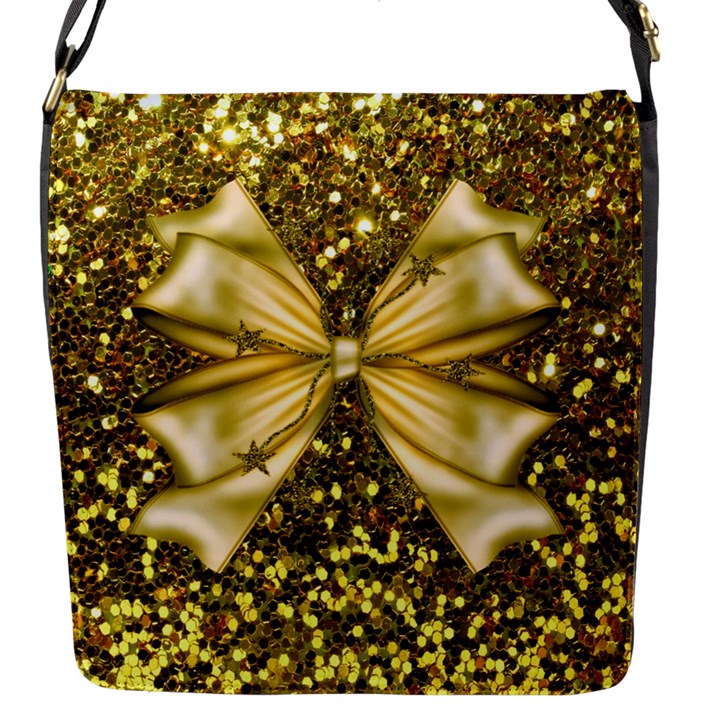 Golden sequins and bow Flap Closure Messenger Bag (Small)