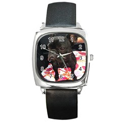 French Bulldog Sitting Square Leather Watch