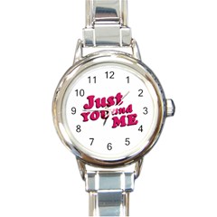 Just You And Me Typographic Statement Design Round Italian Charm Watch by dflcprints