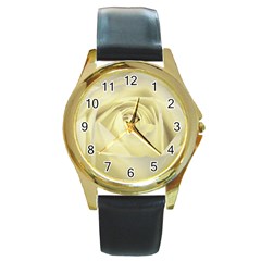  Cream Rose Round Leather Watch (gold Rim) 